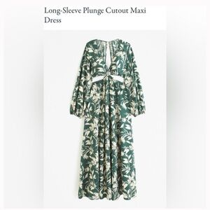 Abercrombie green floral pattern long sleeve plunge cut out maxi dress